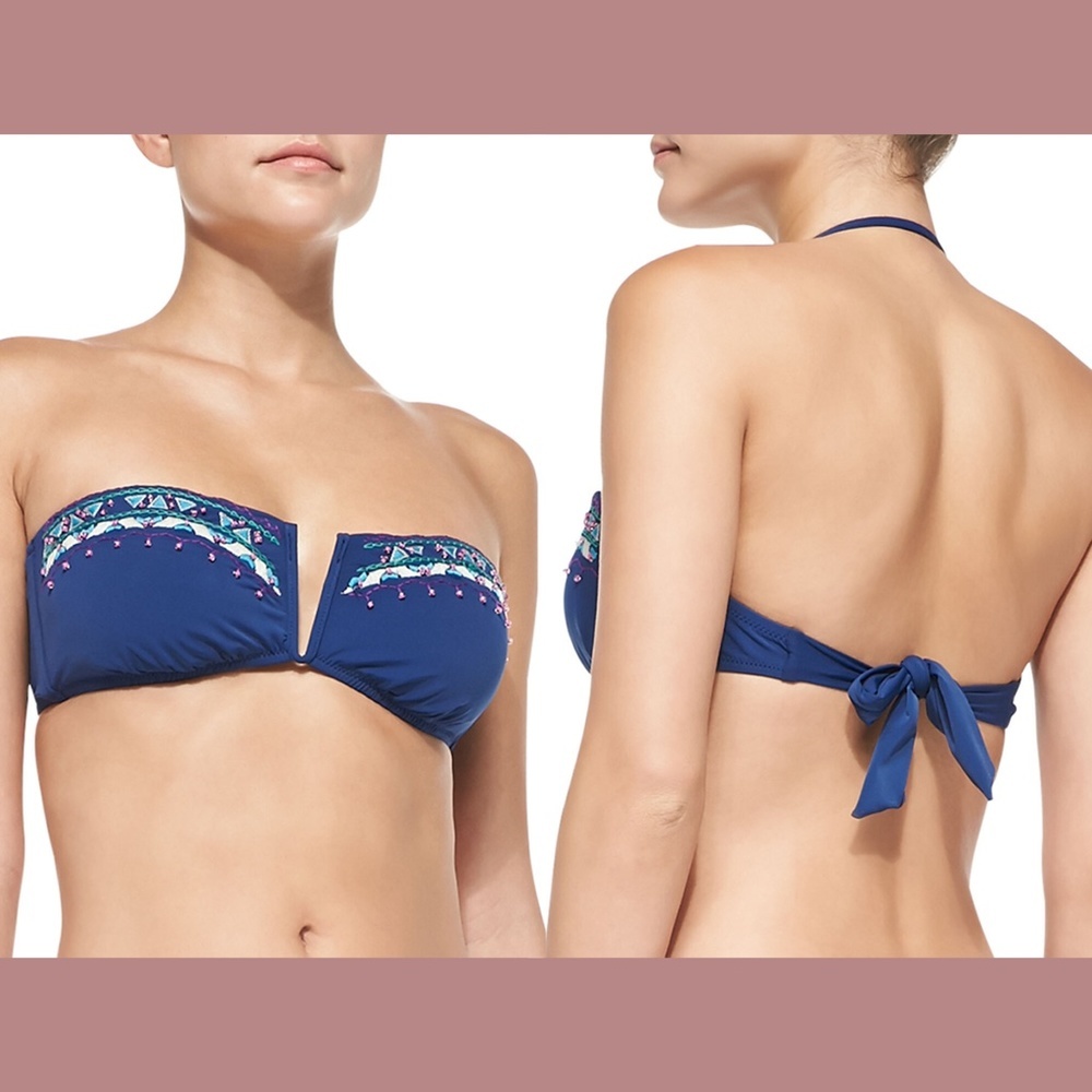 NEW‎ Nanette Lepore [ Small ] Costa Sol Bandeau Bikini Top in Navy Blue